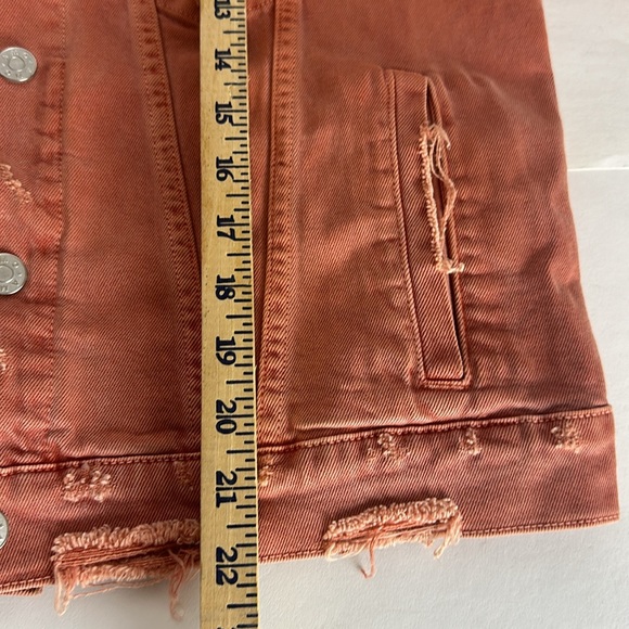 Womens Amo Pop Canyon Rose Snap Button Distressed Denim Jacket Size L - Picture 12 of 15